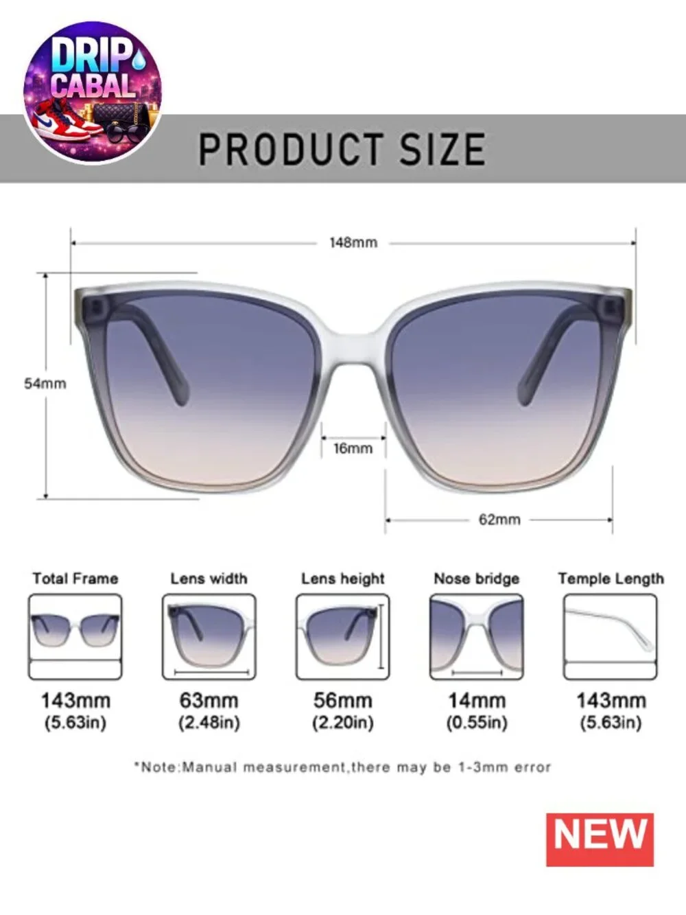 Retro Oversized Square Sunglasses UV400 TR90 Lightweight Unisex